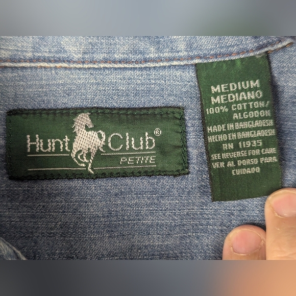 Hunt Club Medium Petite Vintage-Looking Denim Button Down Shirt - Picture 3 of 9